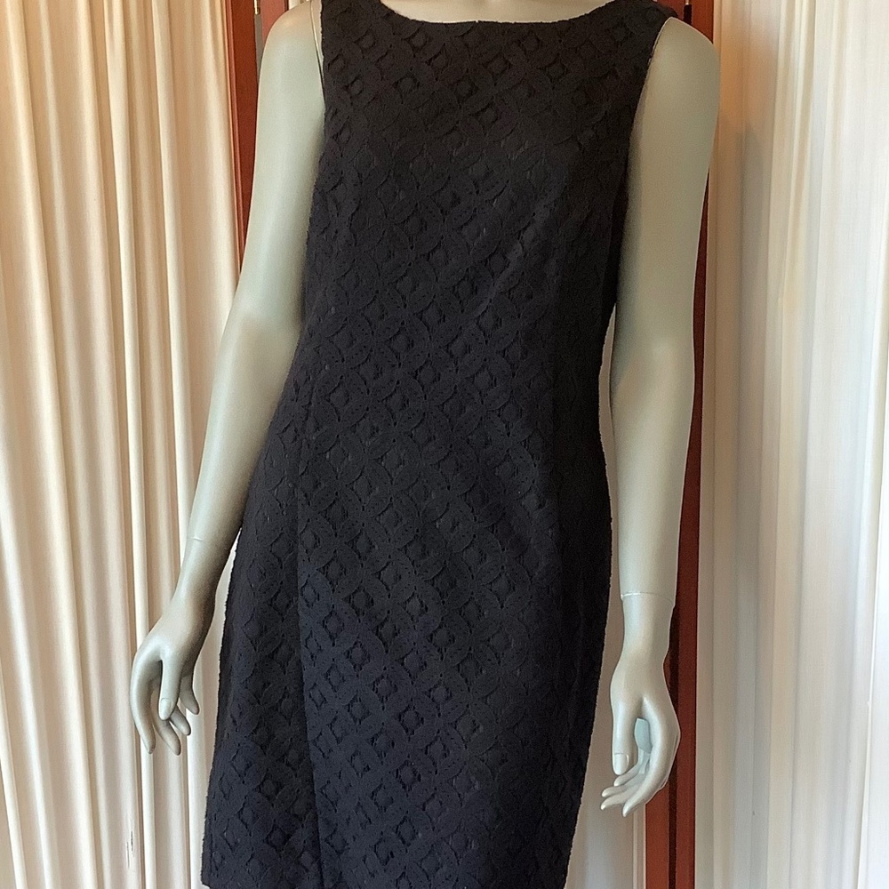 Liquid NY Black Sleeveless Embroidered Overlay Dress Size 10 Deep V in Back